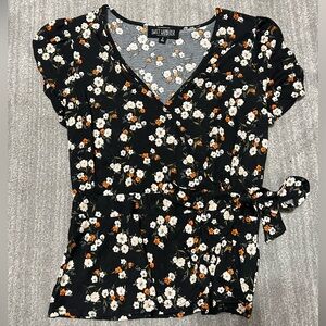 Sweet Wanderer Black Floral Wrap Blouse